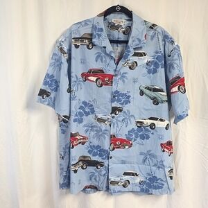 Vintage Pacific Legend sz 2XL Hawaiian Shirt Blue Classic Car Floral Button Up